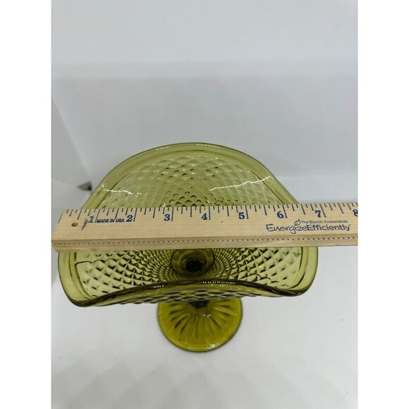 VTG Olive Green Glass Compote Dish – Footed Diamond Pattern Candy Bowl 6"x6.5" - Picture 5 of 7